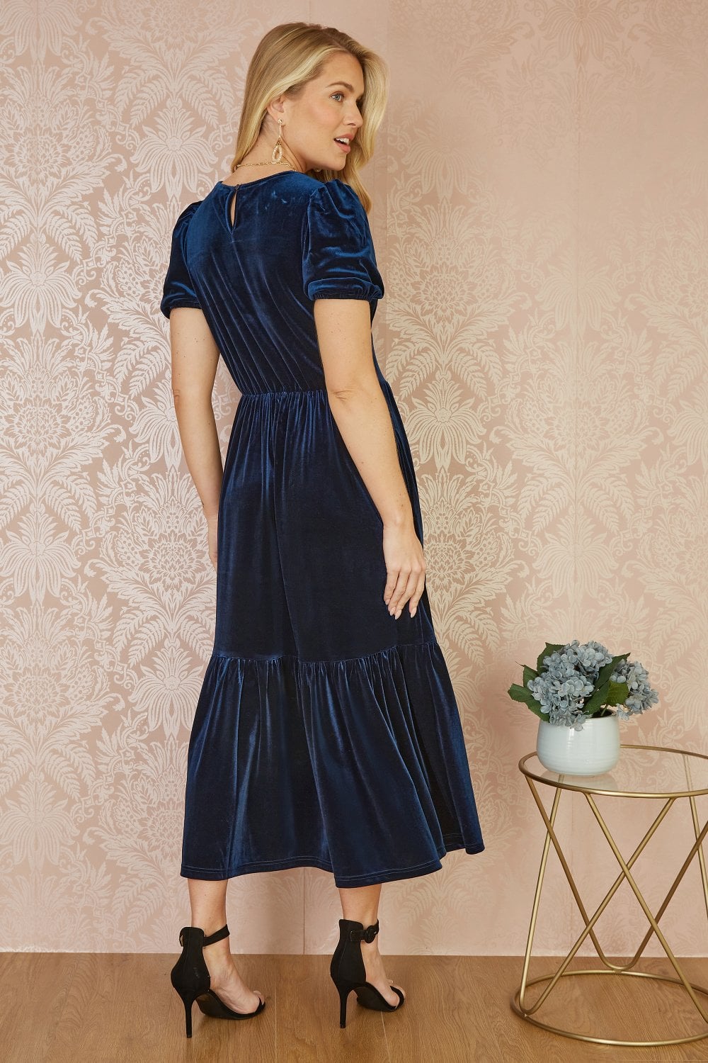 Yumi Navy Velvet Midi Dress Yumi