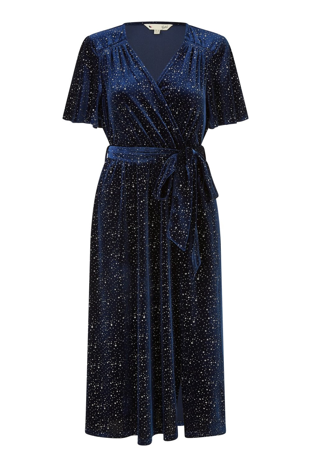 Yumi Navy Velvet Sparkle Wrap Midi Dress Yumi