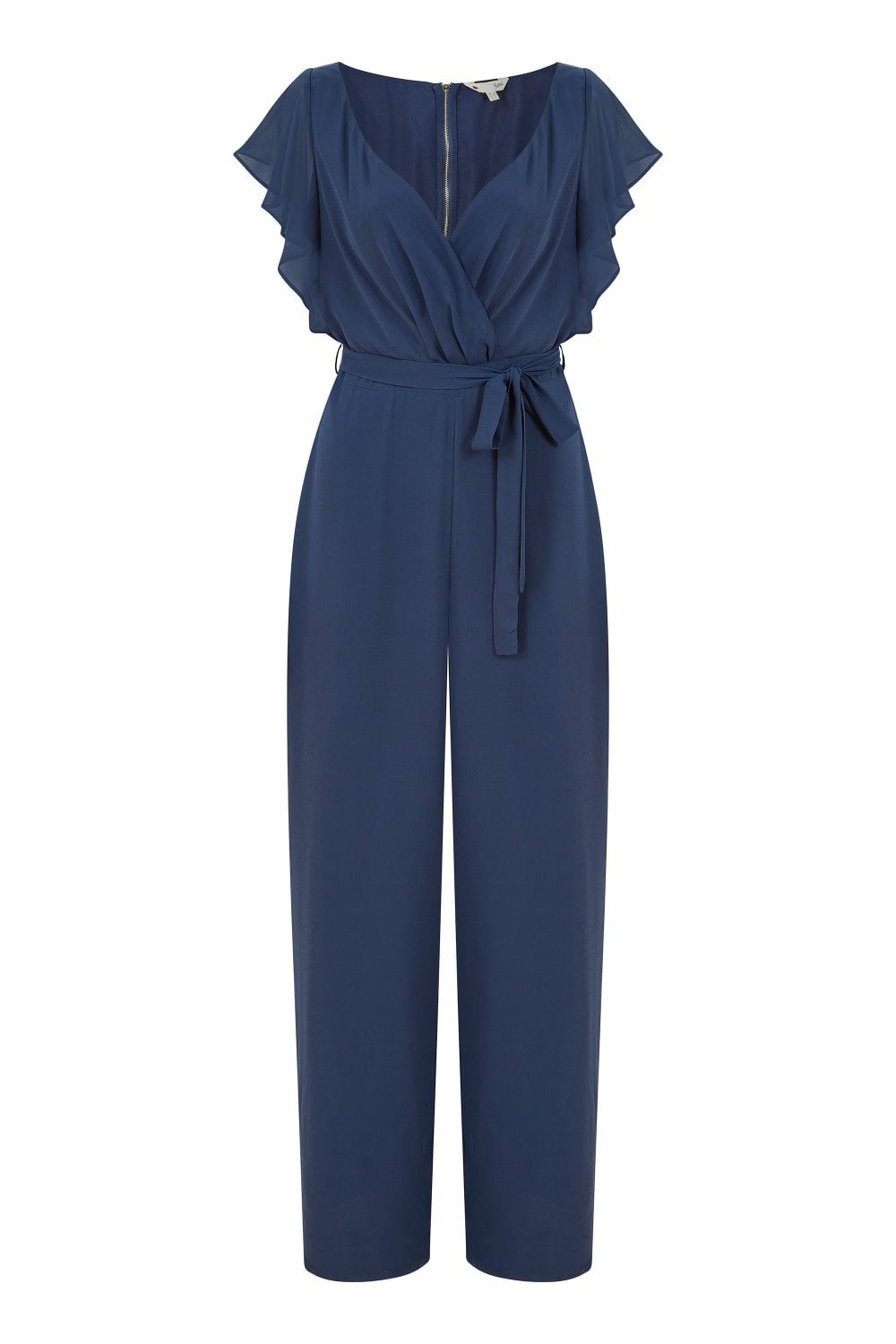 Yumi Navy Wrap Jumpsuit With Ruffle Sleeves Yumi