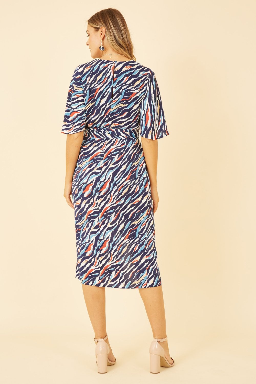 Yumi Navy Zebra Stripe Kimono Sleeve Midi Dress Yumi