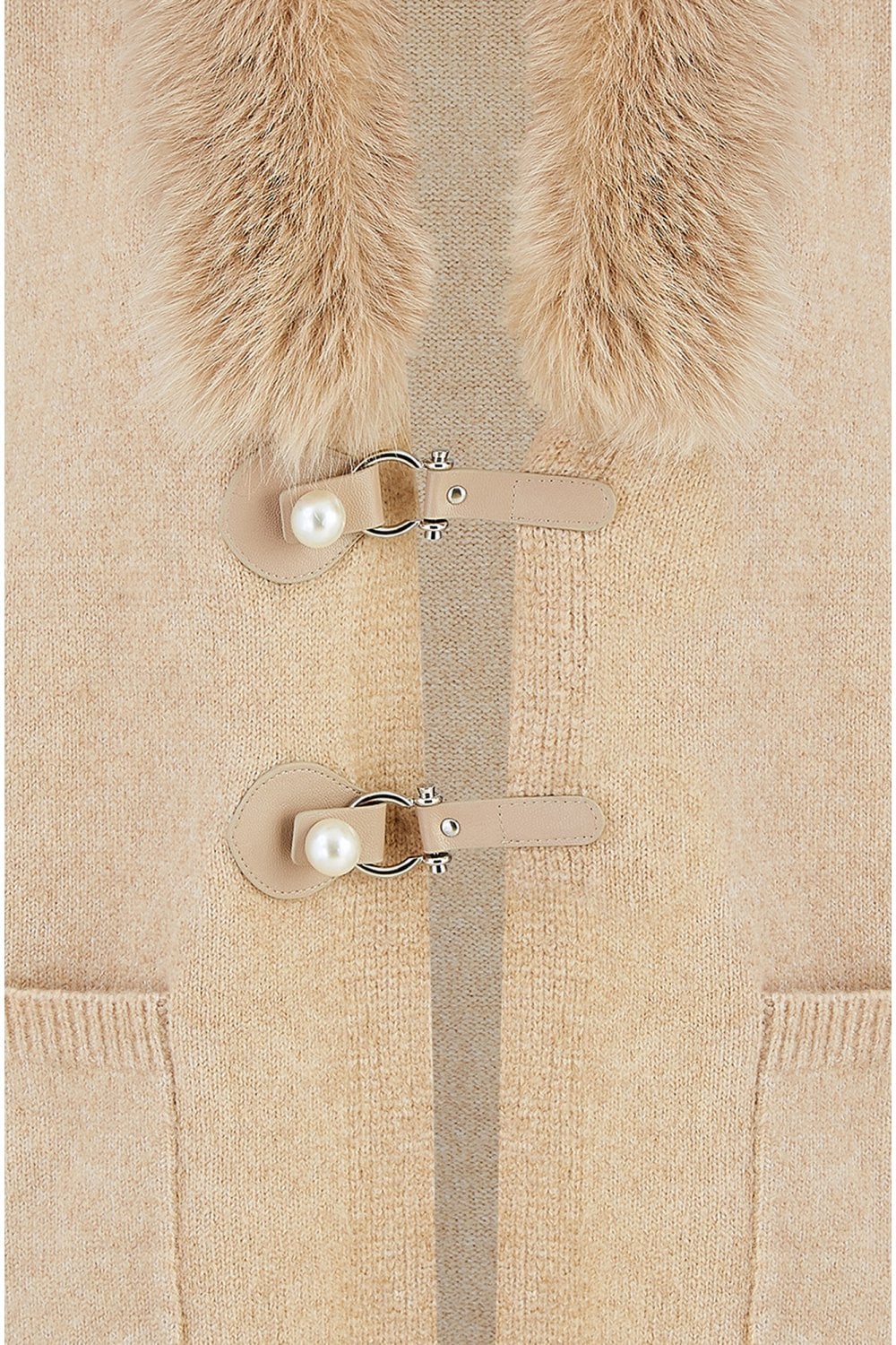 Yumi Oatmeal Cardigan With Detachable Fur Collar Trim Yumi