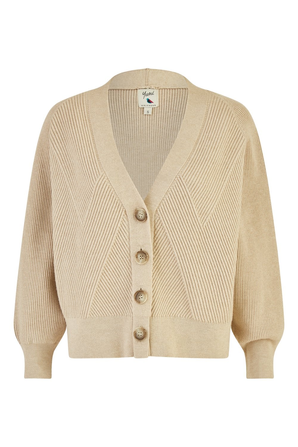 Yumi Oatmeal Relaxed Fit Cardigan With Stitch Detail Yumi