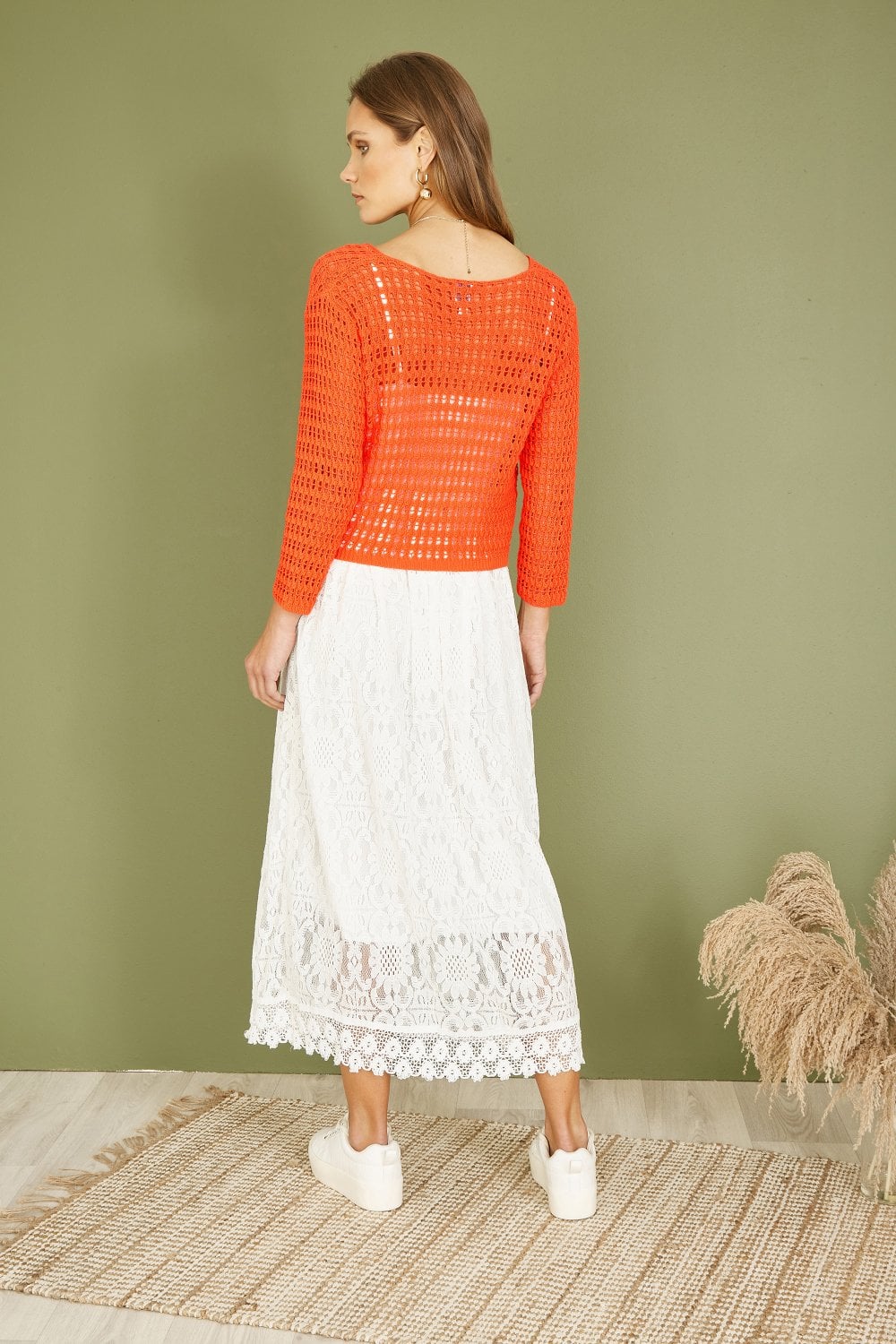 Yumi Orange Cotton Crochet Twisted Bolero Top Yumi