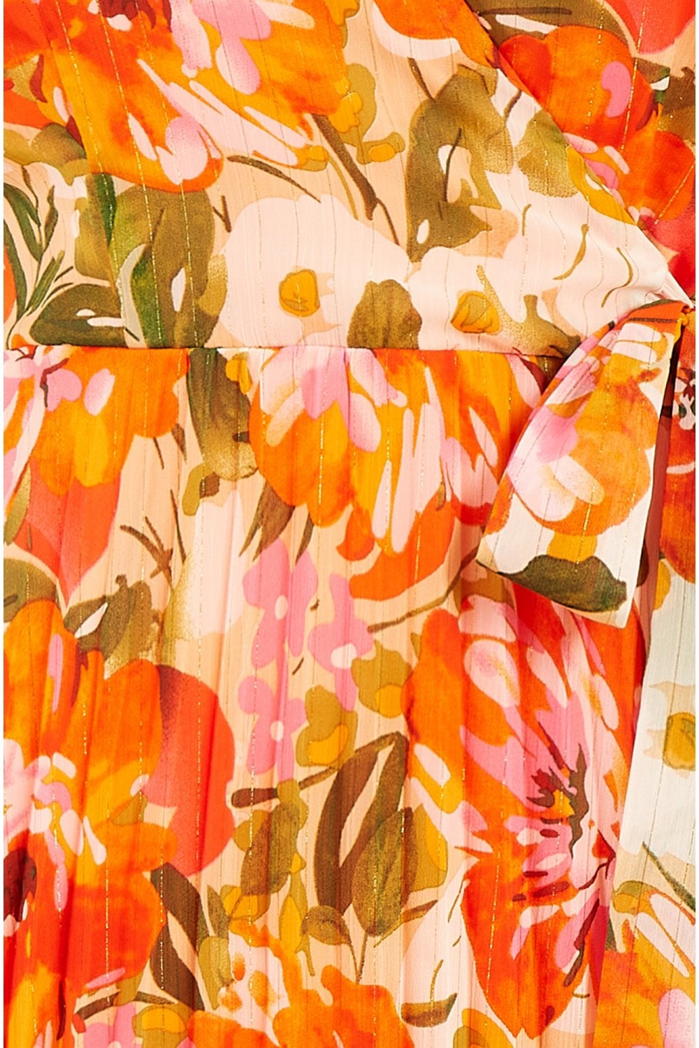 Yumi Orange Floral Midi Wrap Pleated Dress Yumi