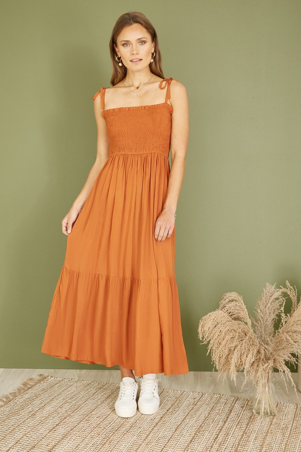 Yumi Orange Midi Sun Dress Yumi