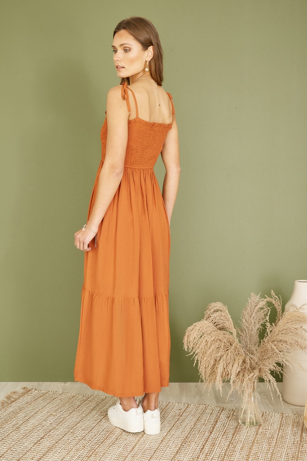 Yumi Orange Midi Sun Dress Yumi