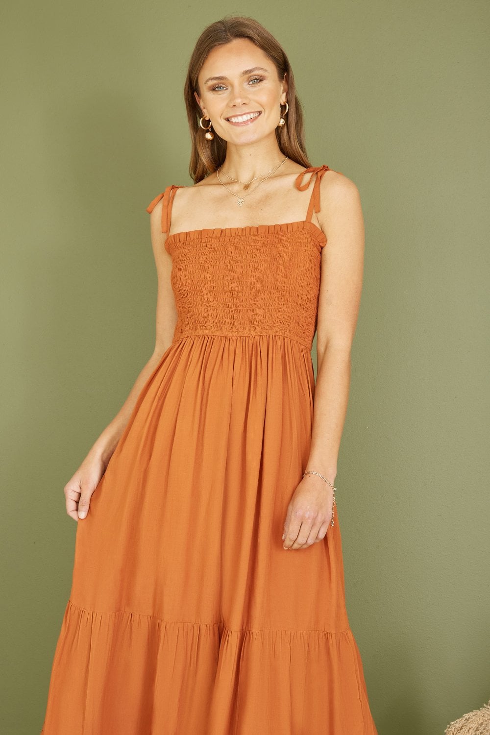 Yumi Orange Midi Sun Dress Yumi