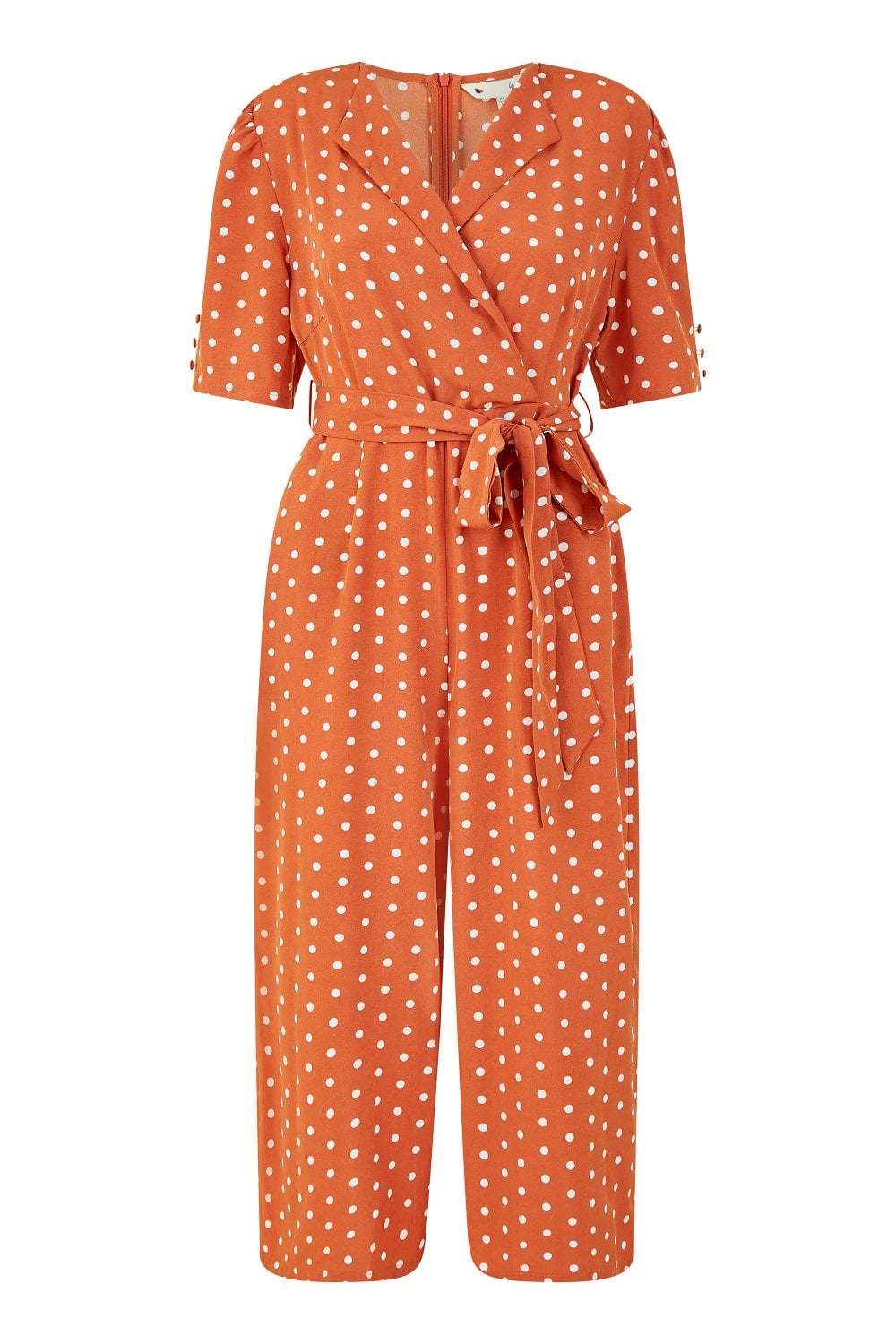 Yumi Orange Spot Print Retro Culotte Jumpsuit Yumi