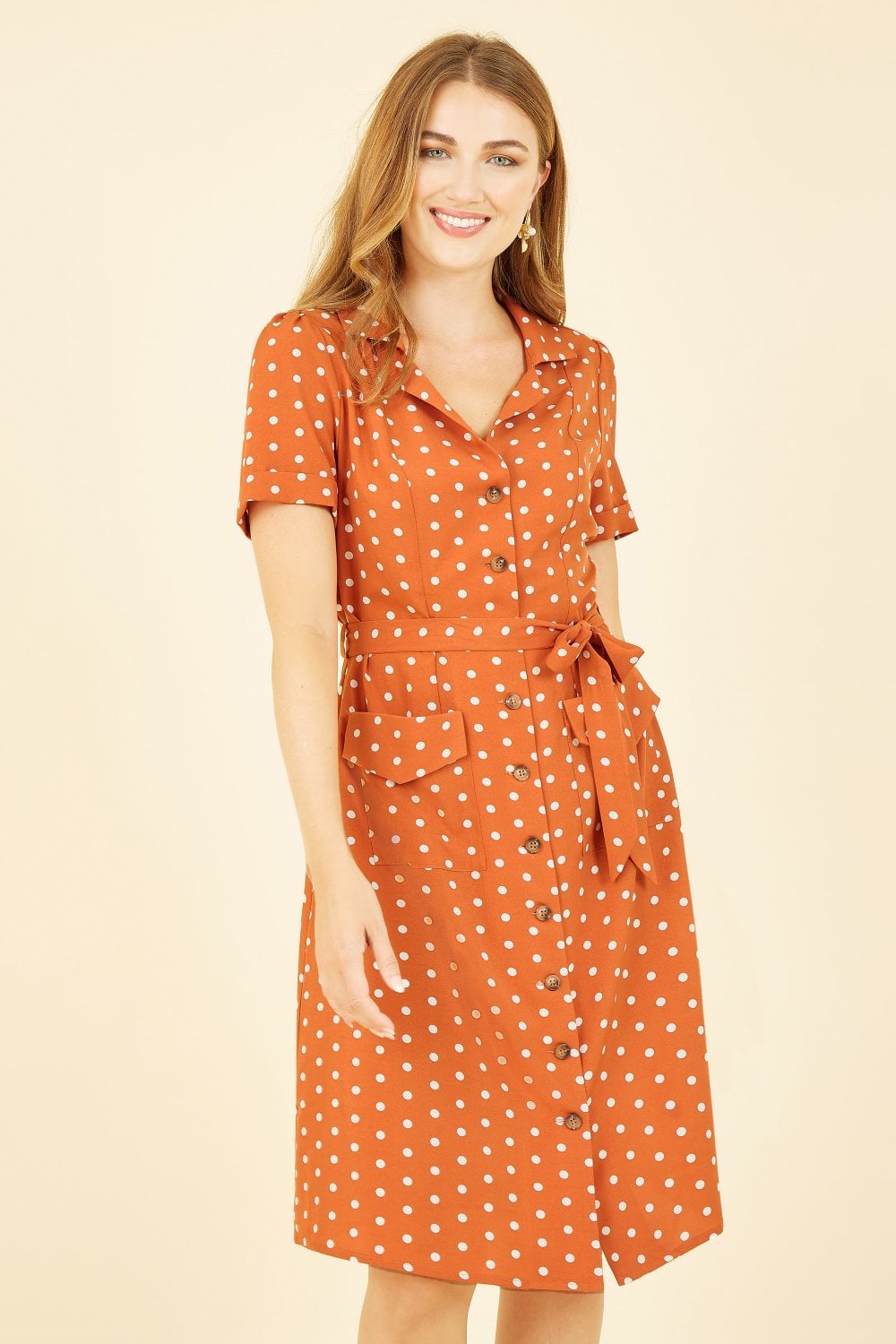 Yumi Orange Spot Retro Shirt Dress Yumi