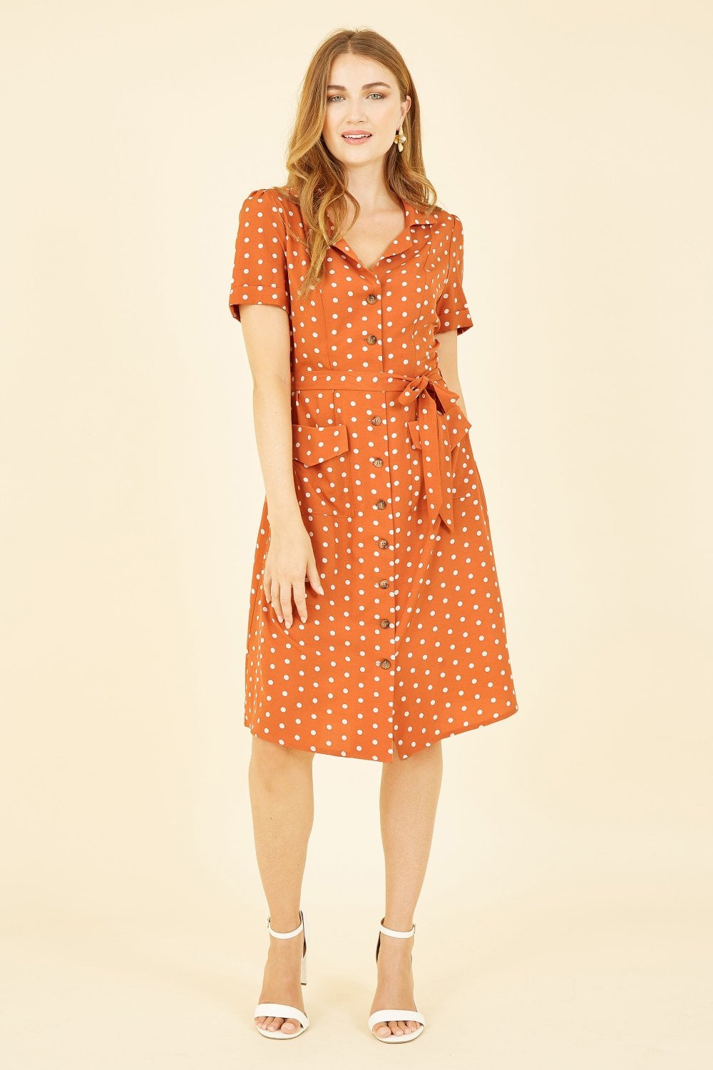 Yumi Orange Spot Retro Shirt Dress Yumi