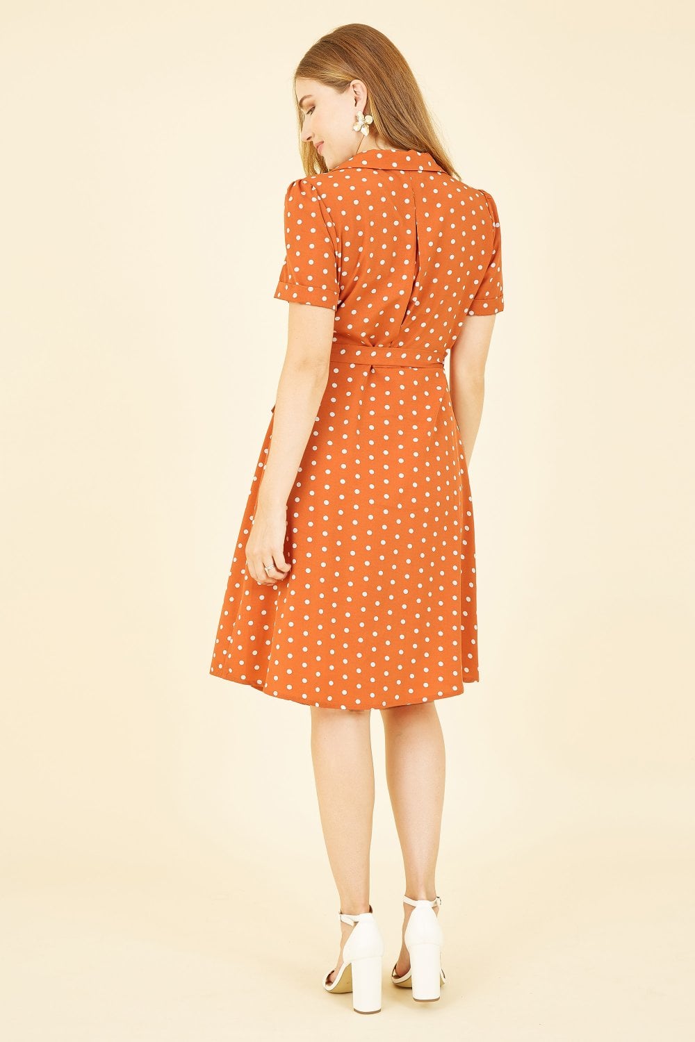 Yumi Orange Spot Retro Shirt Dress Yumi