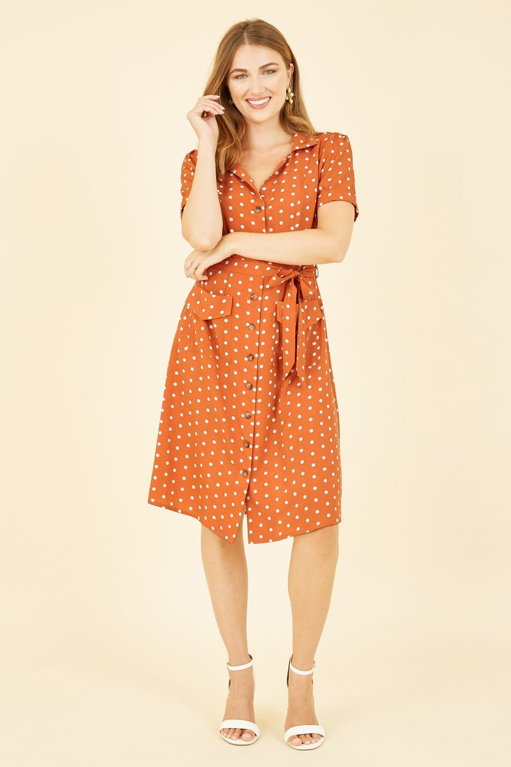 Yumi Orange Spot Retro Shirt Dress Yumi