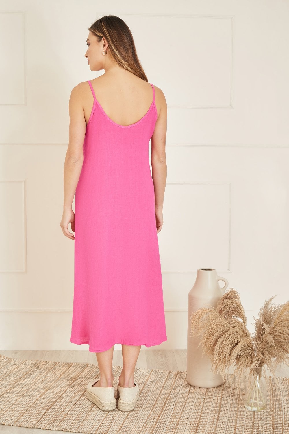 Yumi Pink Italian Linen Relaxed Fit Midi Sundress Yumi