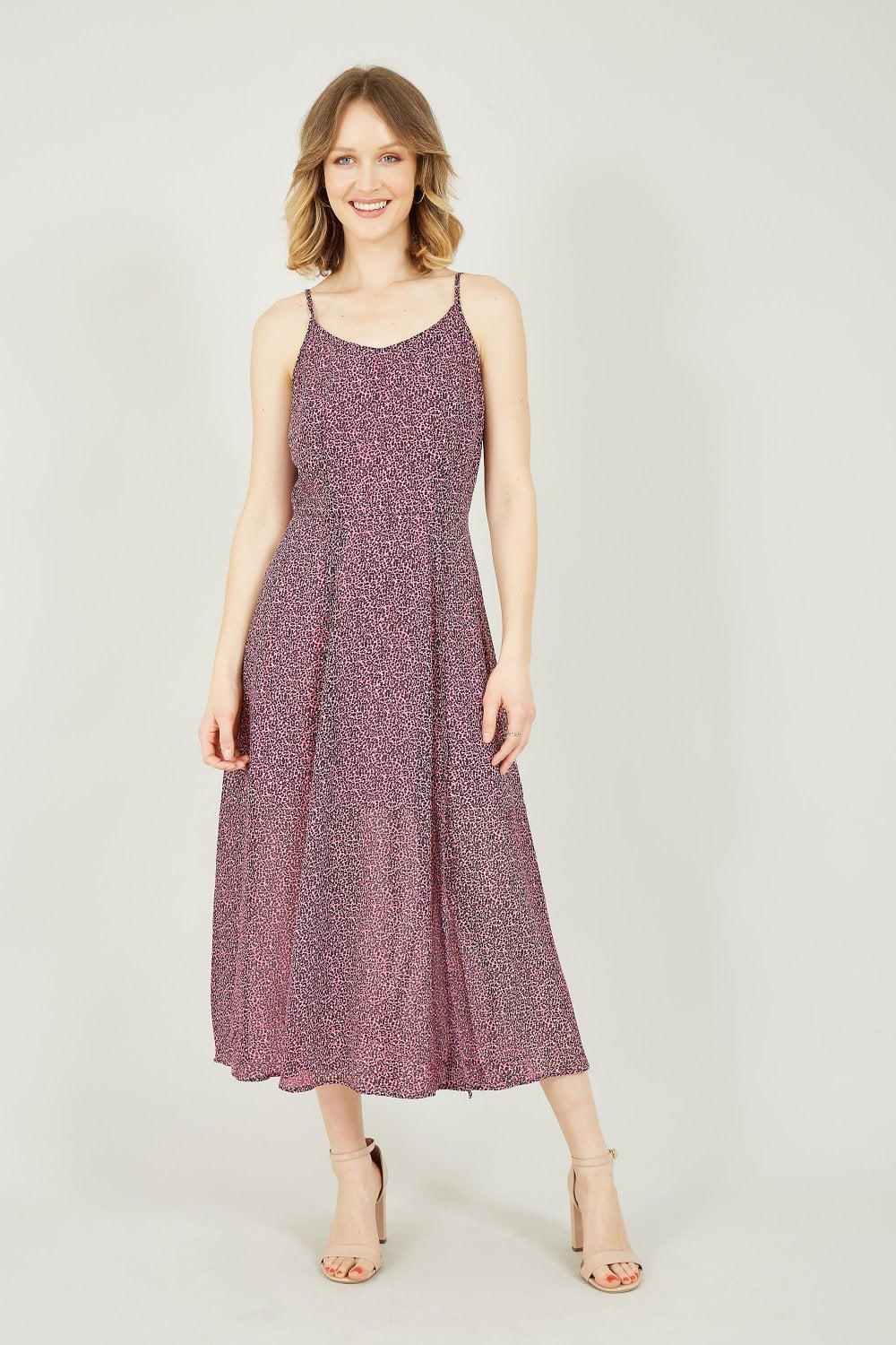 Yumi Pink Leopard Print Midi Sundress Yumi