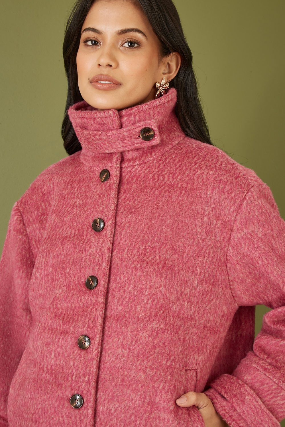 Yumi Pink Oversize Fit Button Up Jacket With High Collar Yumi