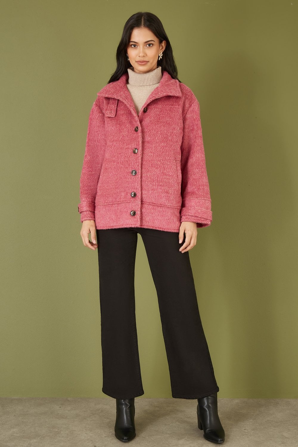 Yumi Pink Oversize Fit Button Up Jacket With High Collar Yumi