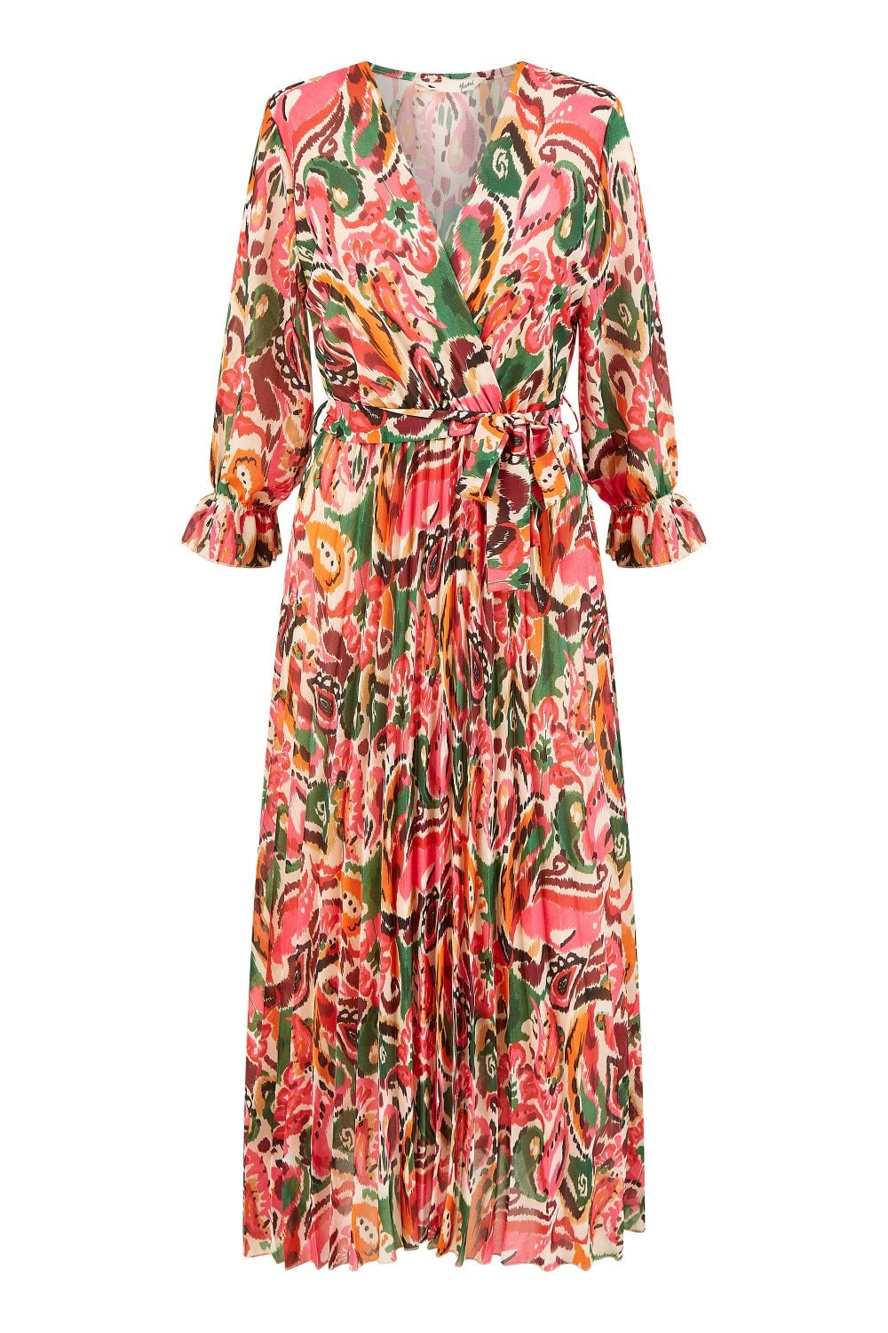 Yumi Pink Paisley Pleated Midi Dress With Pleats Yumi