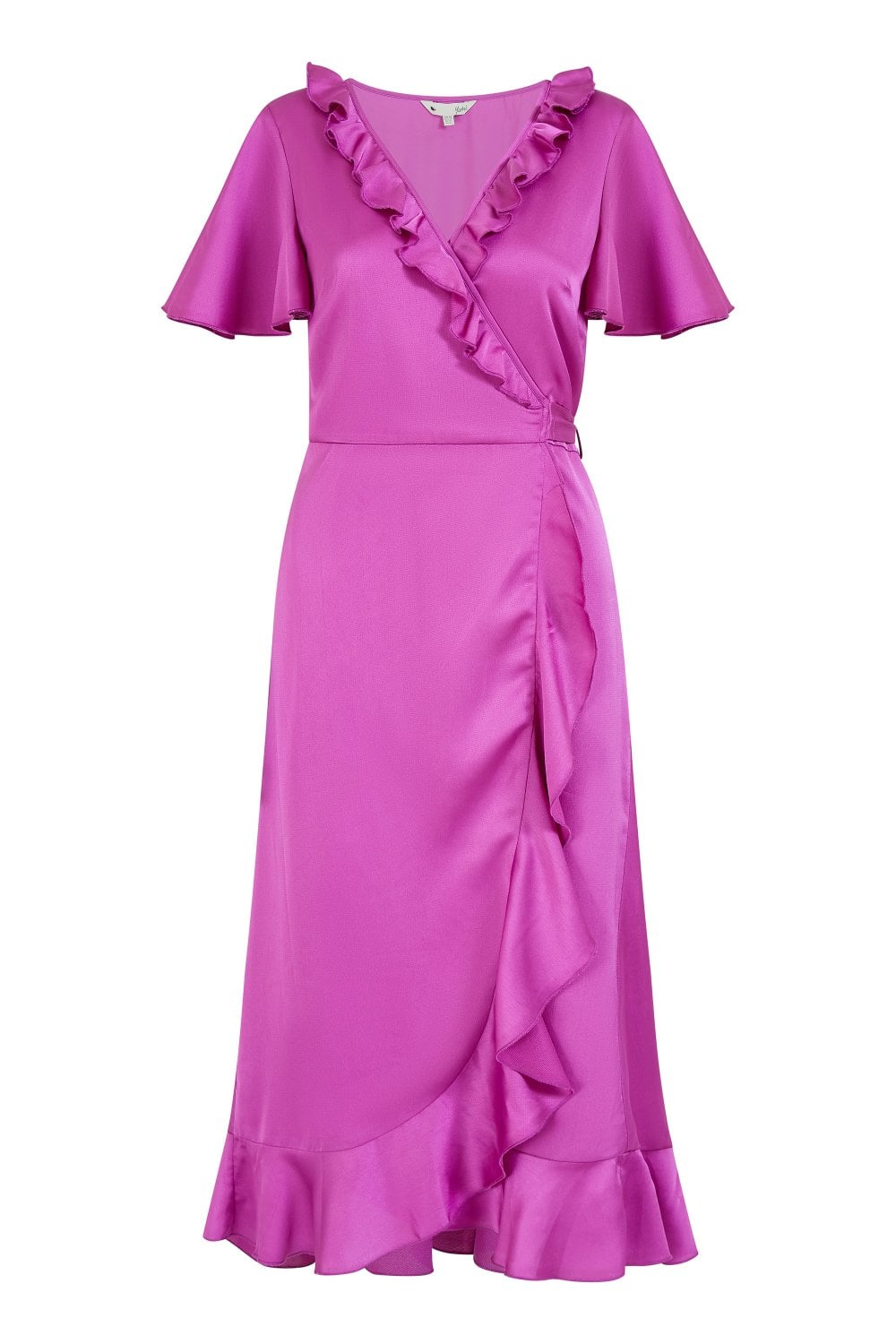 Yumi Pink Satin Wrap Midi Dress Yumi