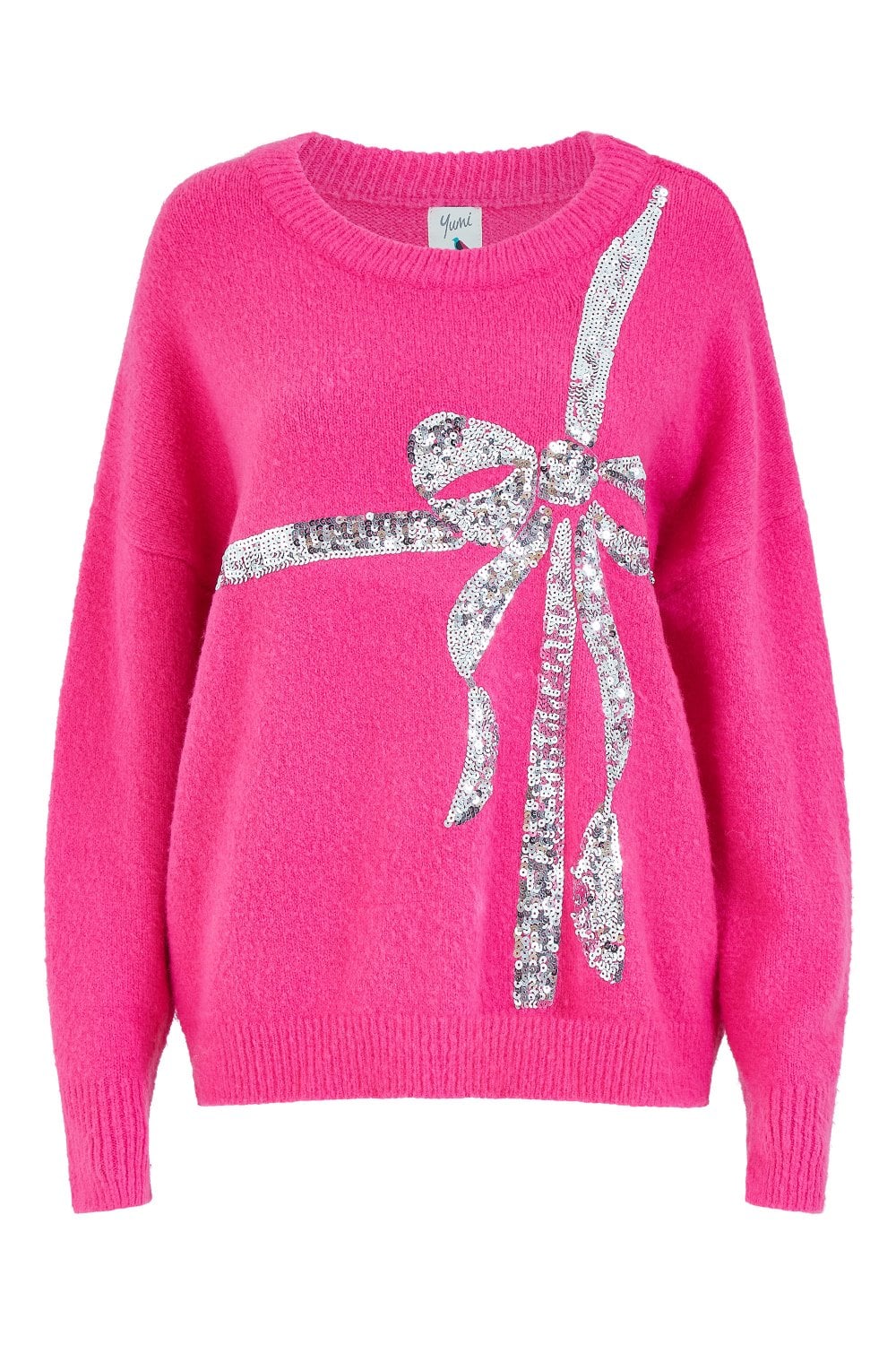 Yumi Pink Sequin Bow Knitted Jumper Yumi