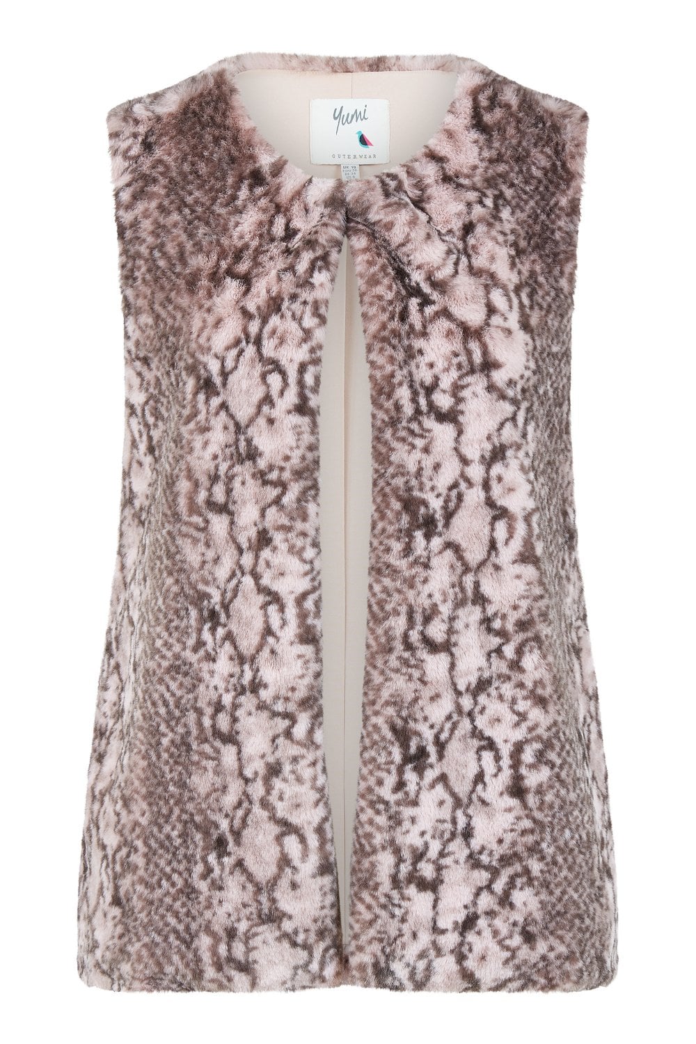 Yumi Pink Snake Print Faux Fur Gilet Yumi