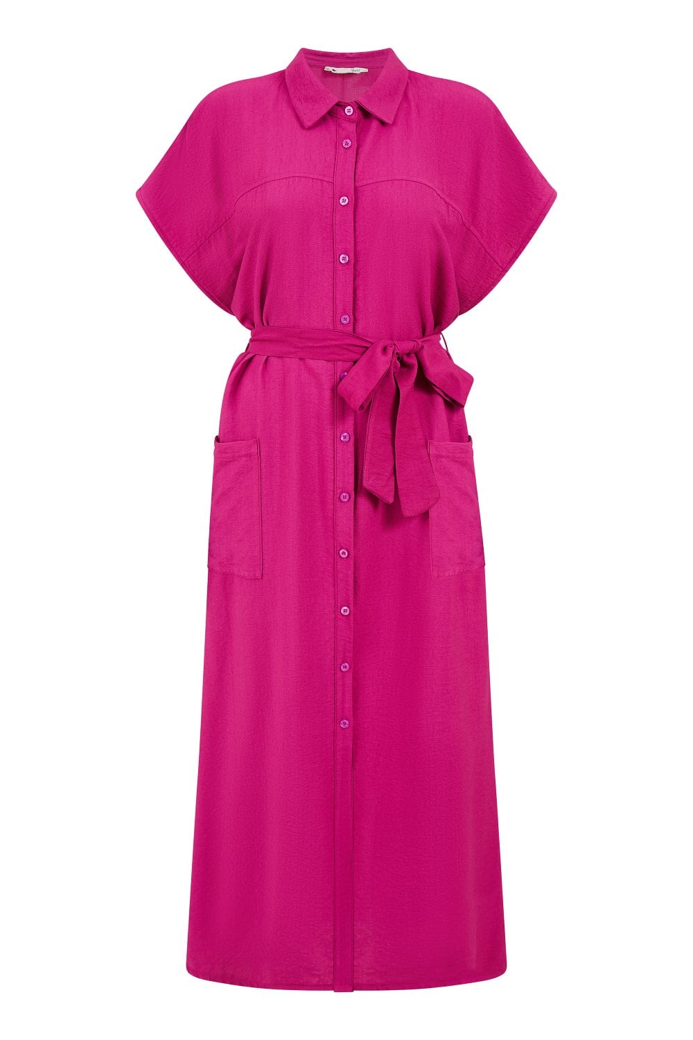 Yumi Pink Viscose Relaxed Midi Shirt Dress With Pockets Yumi