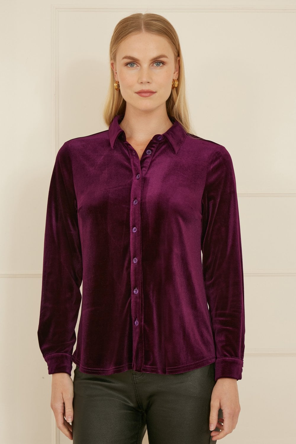 Yumi Plum Velvet Relaxed Fit Shirt Yumi