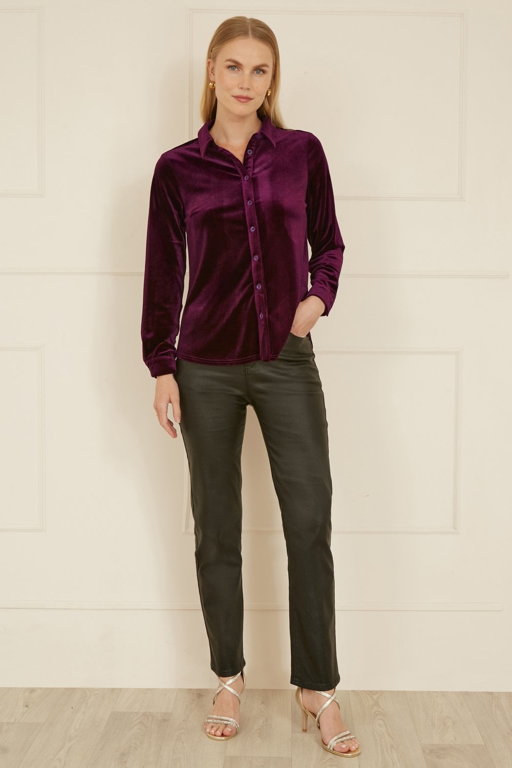 Yumi Plum Velvet Relaxed Fit Shirt Yumi