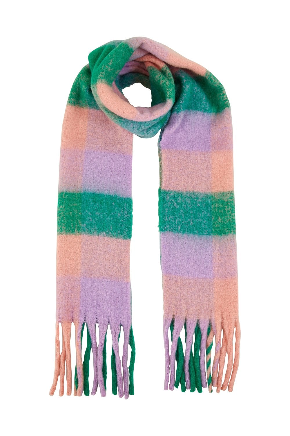 Yumi Purple And Green Check Fluffy Scarf Yumi