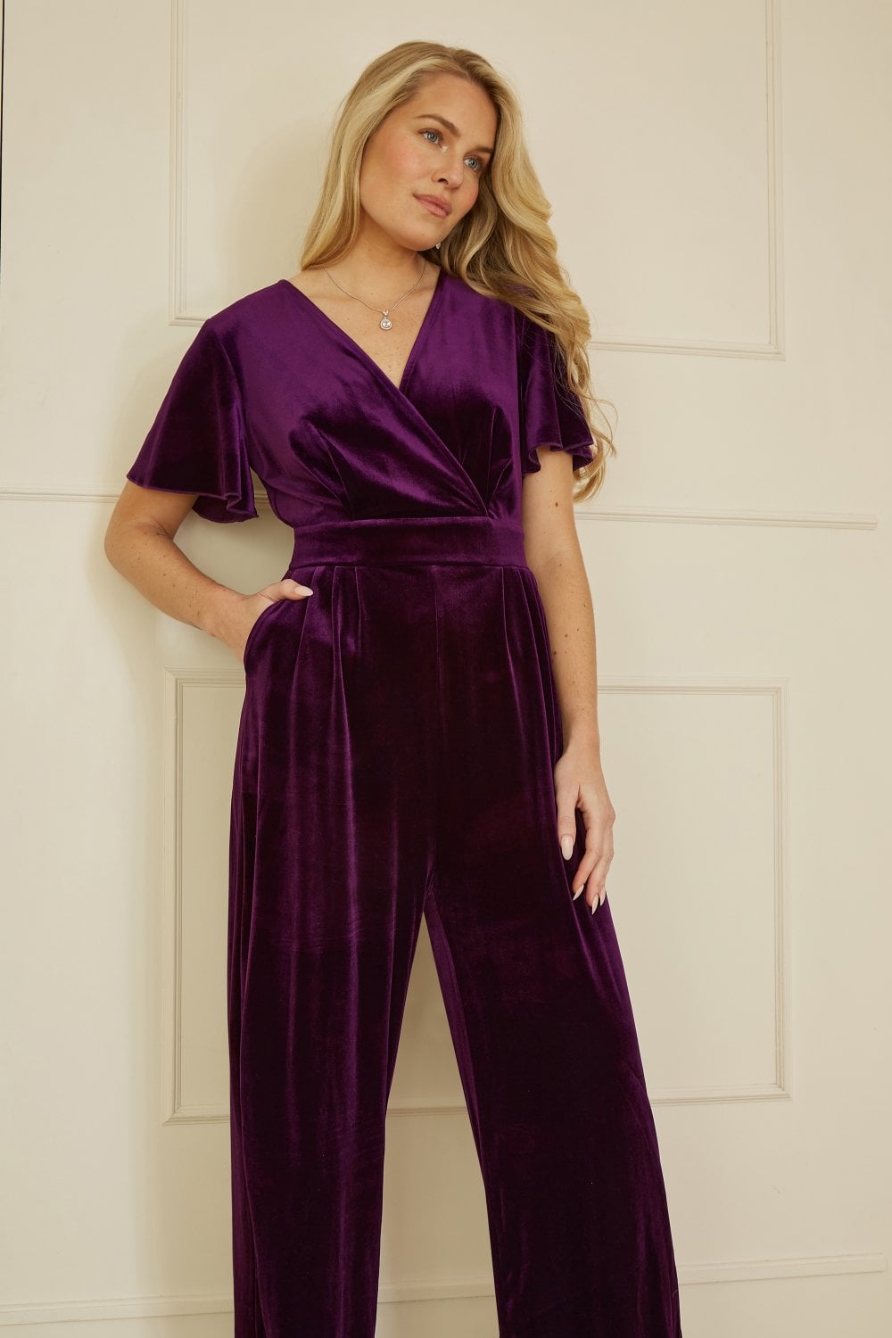 Yumi Purple Jumpsuit With Angel Sleeves Yumi