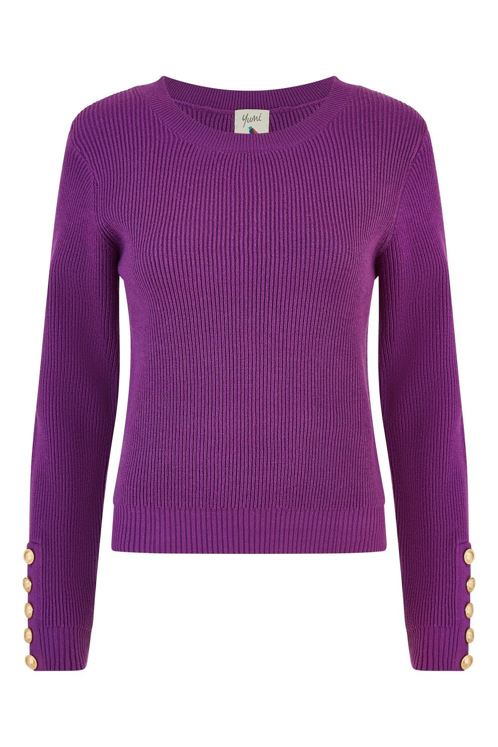 Yumi Purple Rib Knitted Jumper With Sleeve Button Detail Yumi