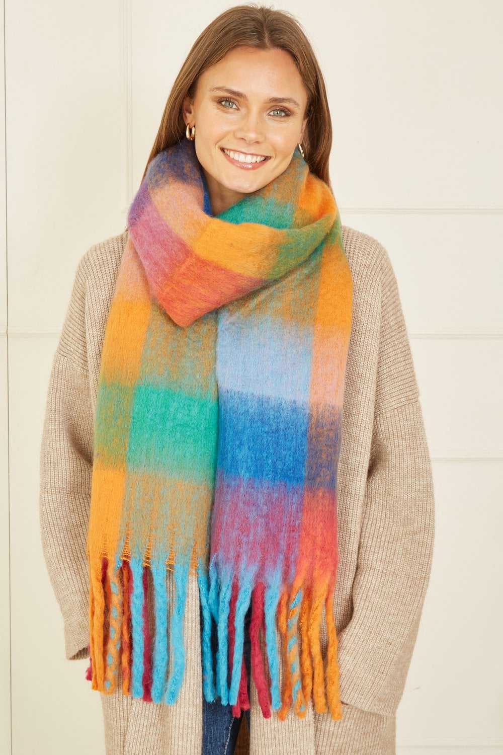 Yumi Rainbow Check Soft Scarf Yumi