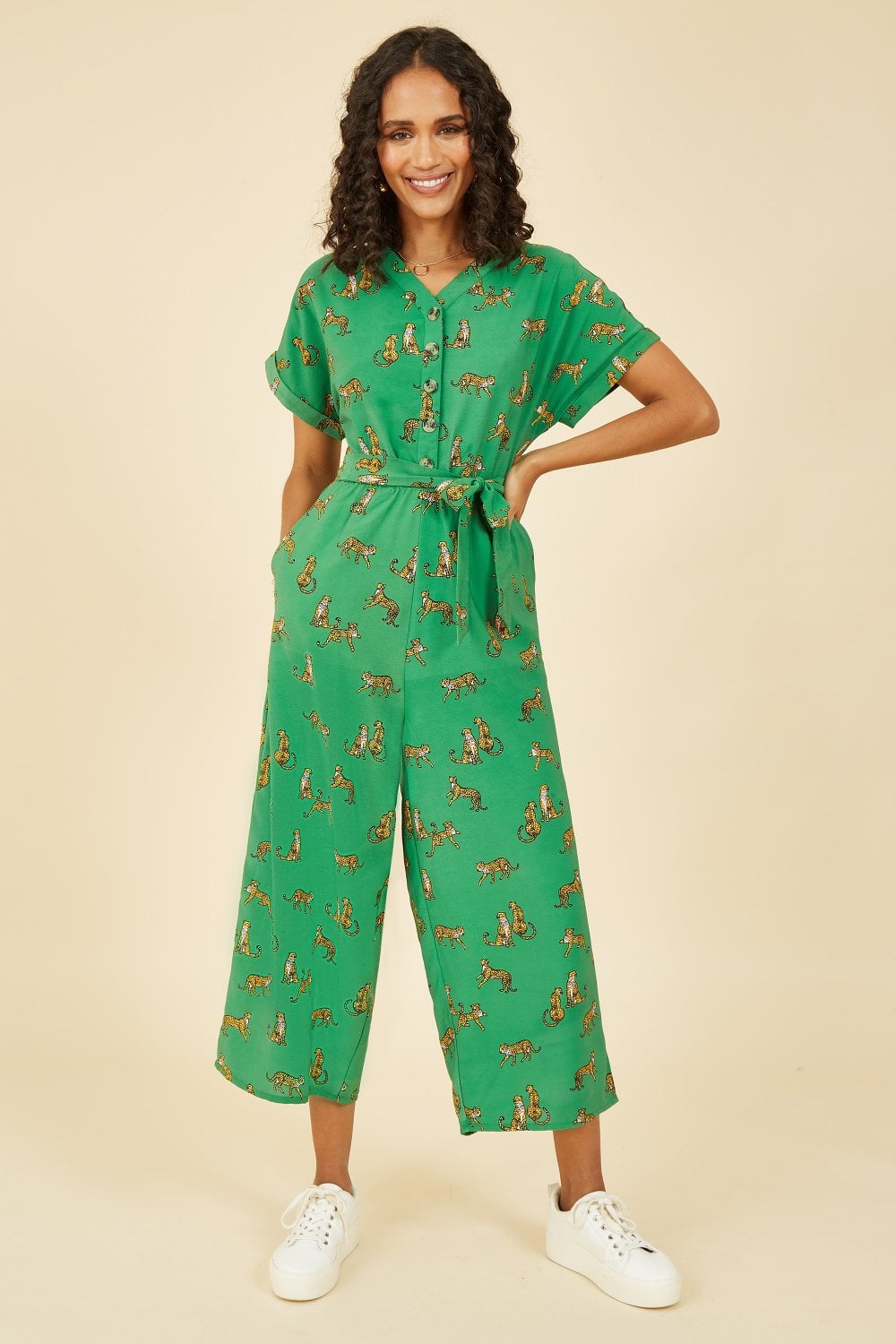 Yumi Recycled Green Cheetah Print Jumpsuit Yumi