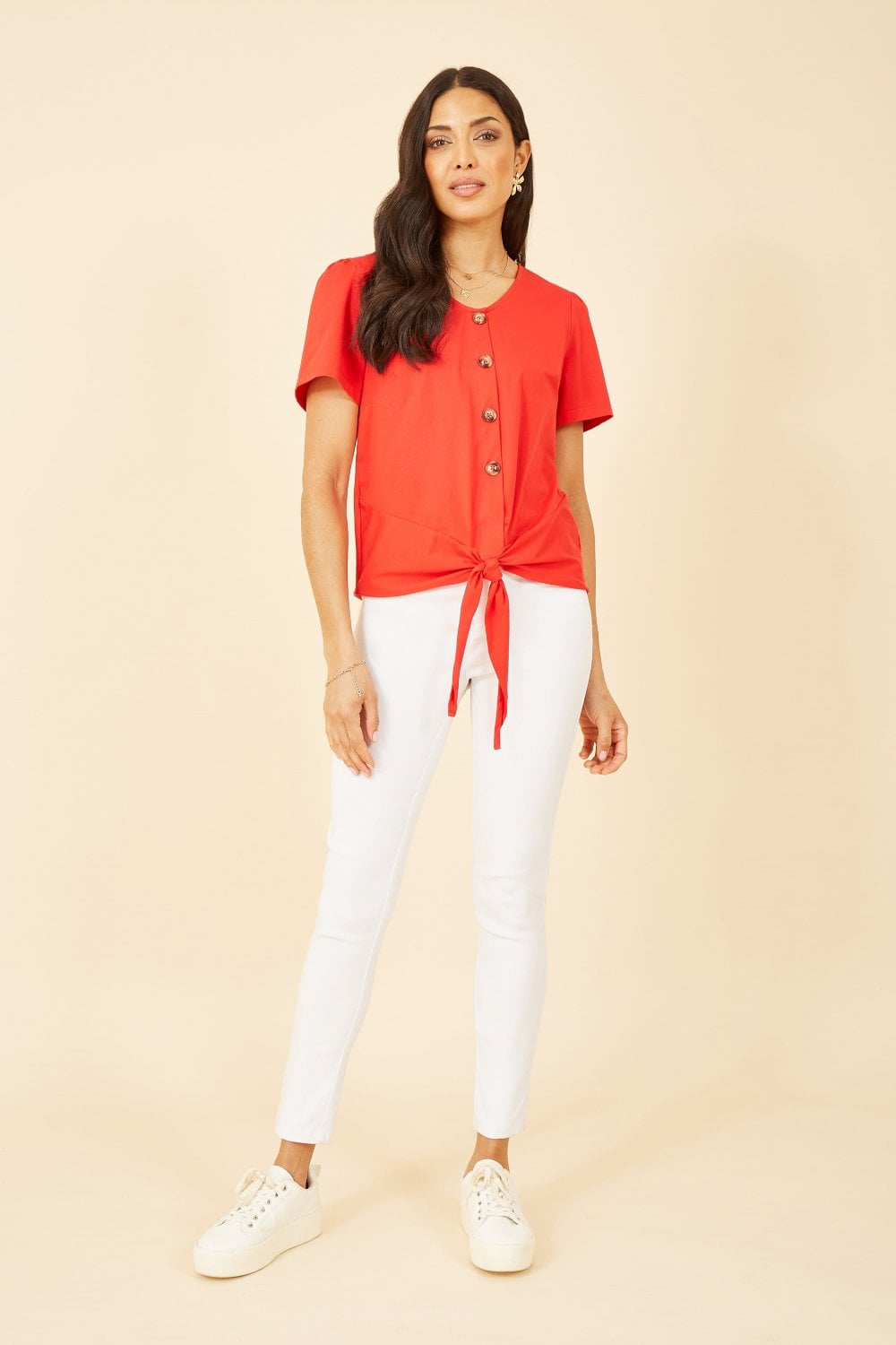 Yumi Red Button Tie Jersey T-Shirt Yumi