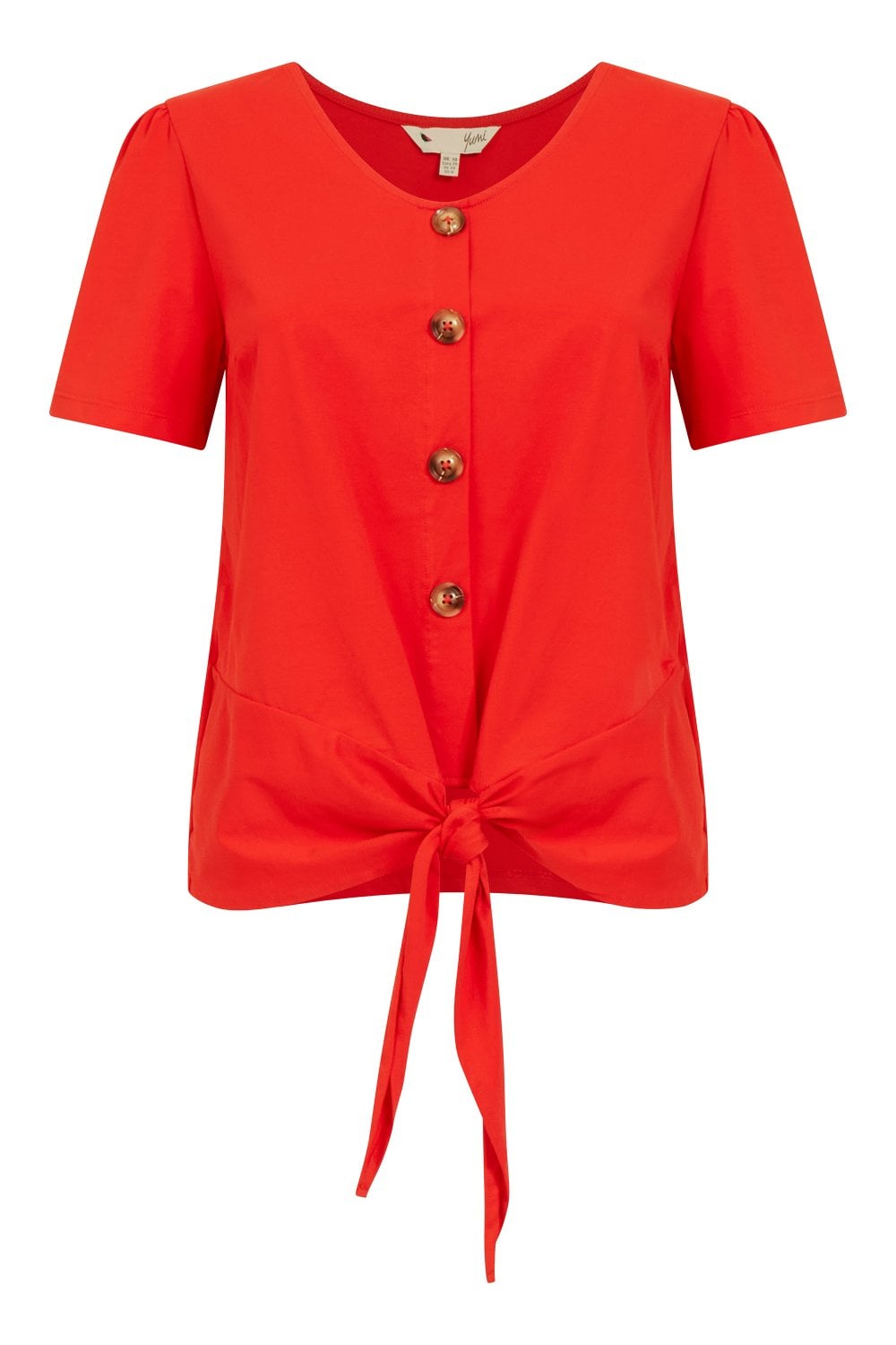 Yumi Red Button Tie Jersey T-Shirt Yumi