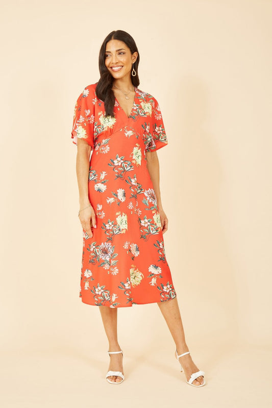 Yumi Red Floral Kimono Midi Dress Yumi