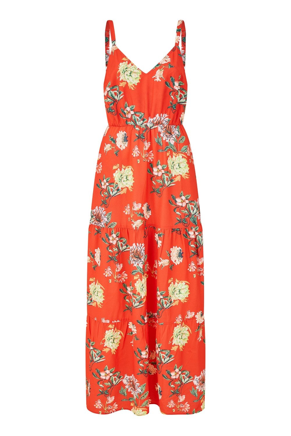 Yumi Red Floral Strappy Tiered Maxi Dress Yumi