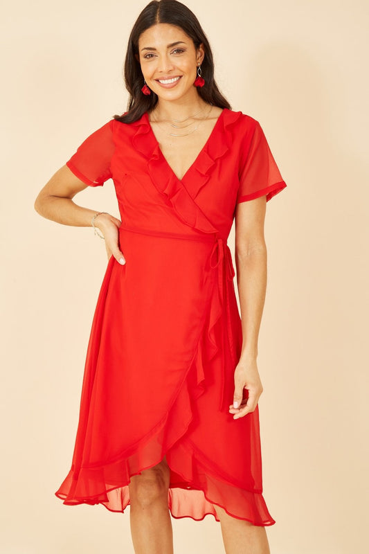 Yumi Red Frill Wrap Dress Yumi