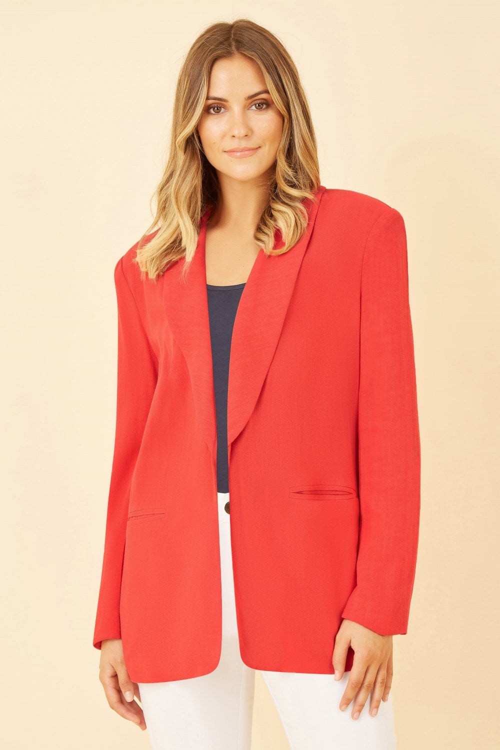 Yumi Red Linen Relaxed Blazer Yumi