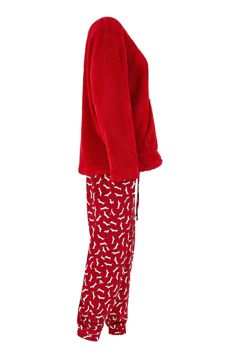 Yumi Red Pyjamas With Fleece Top And Dachshund Print Trousers Yumi