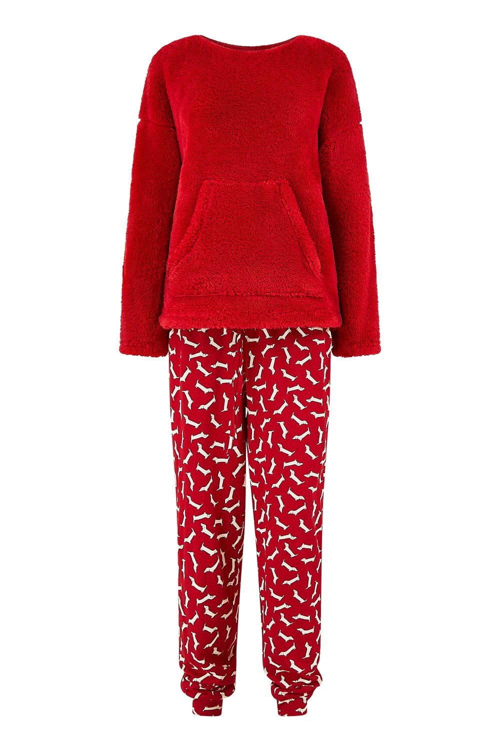 Yumi Red Pyjamas With Fleece Top And Dachshund Print Trousers Yumi