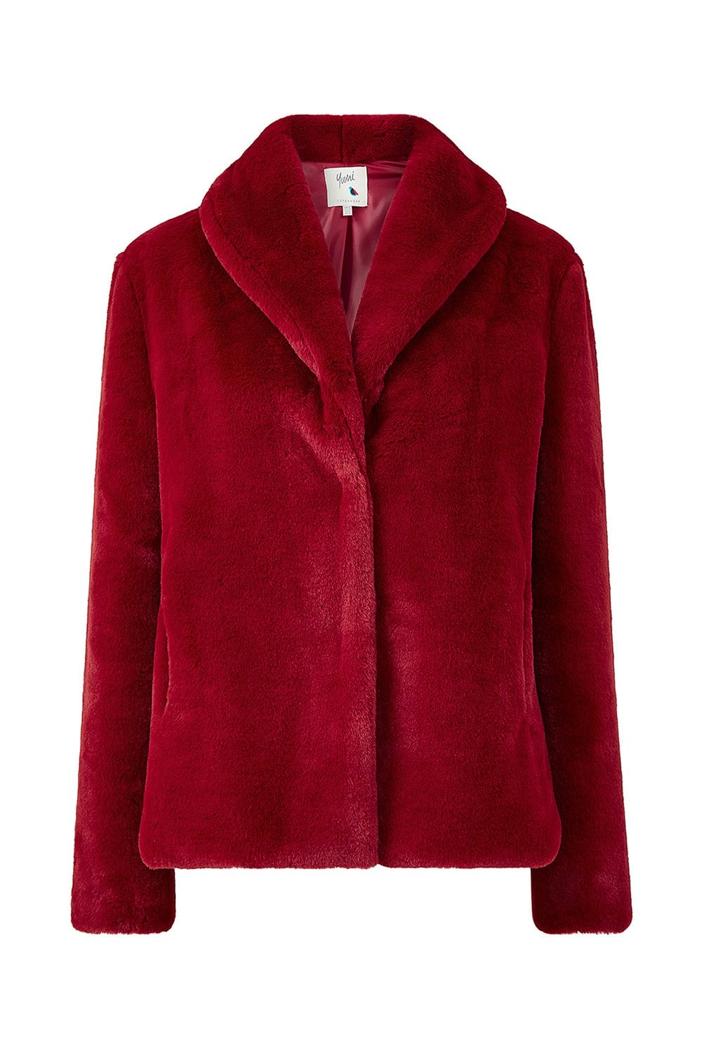 Yumi Red Short Wrap Faux Fur Coat Yumi