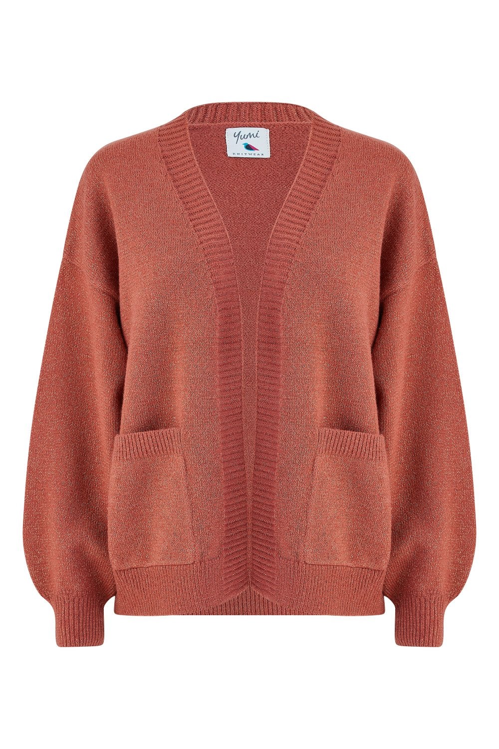 Yumi Rust Metallic Relaxed Slouchy Cardigan With Pockets Yumi