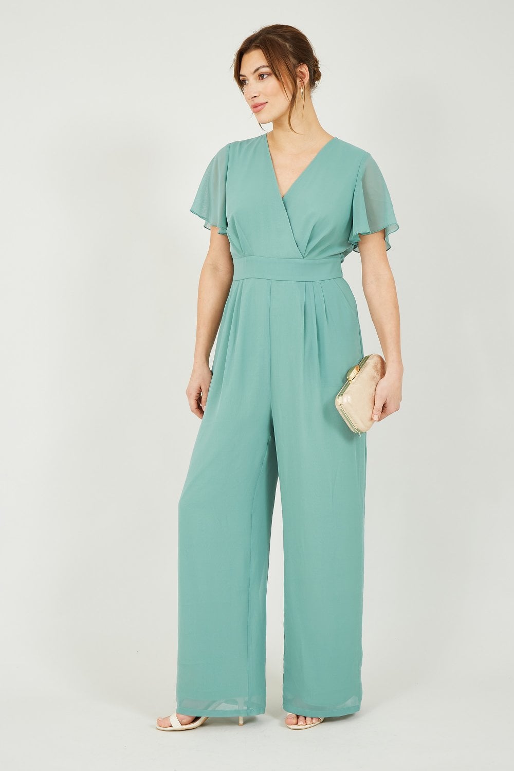 Yumi Sage Green Jumpsuit With Angel Sleeves Yumi