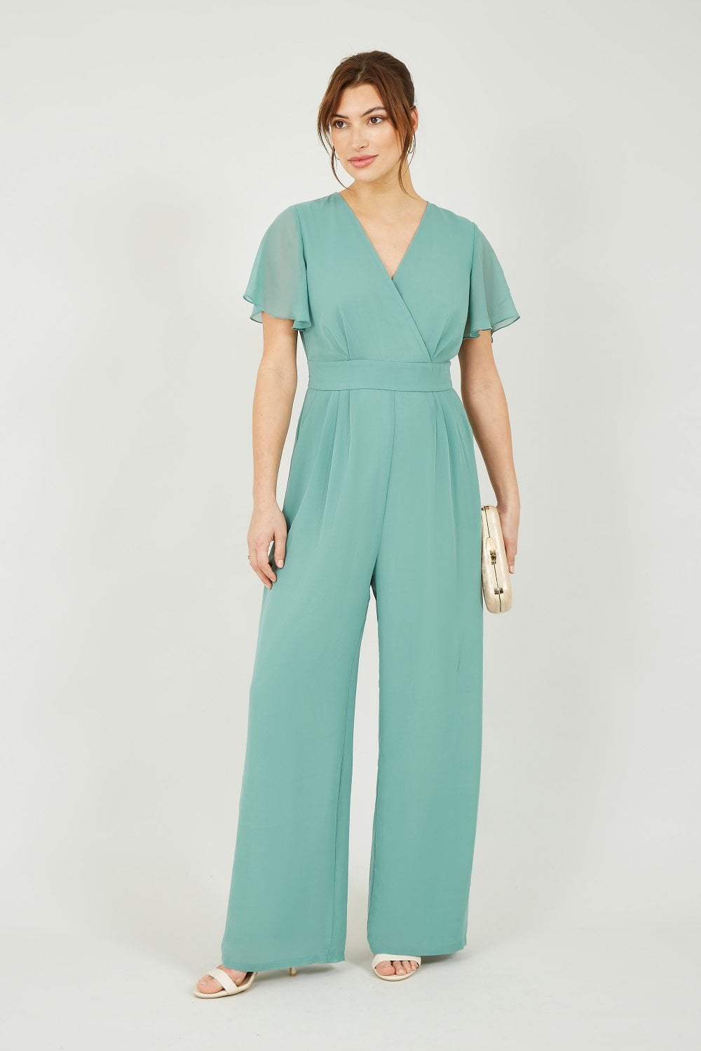 Yumi Sage Green Jumpsuit With Angel Sleeves Yumi