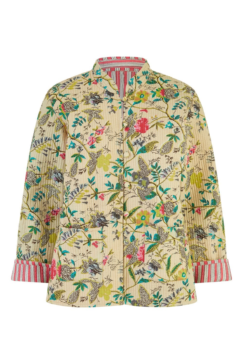 Yumi Stone Floral Print Reversible Cotton Quilted Jacket Yumi