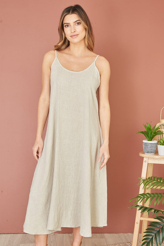 Yumi Stone Italian Linen Relaxed Fit Midi Sundress Yumi