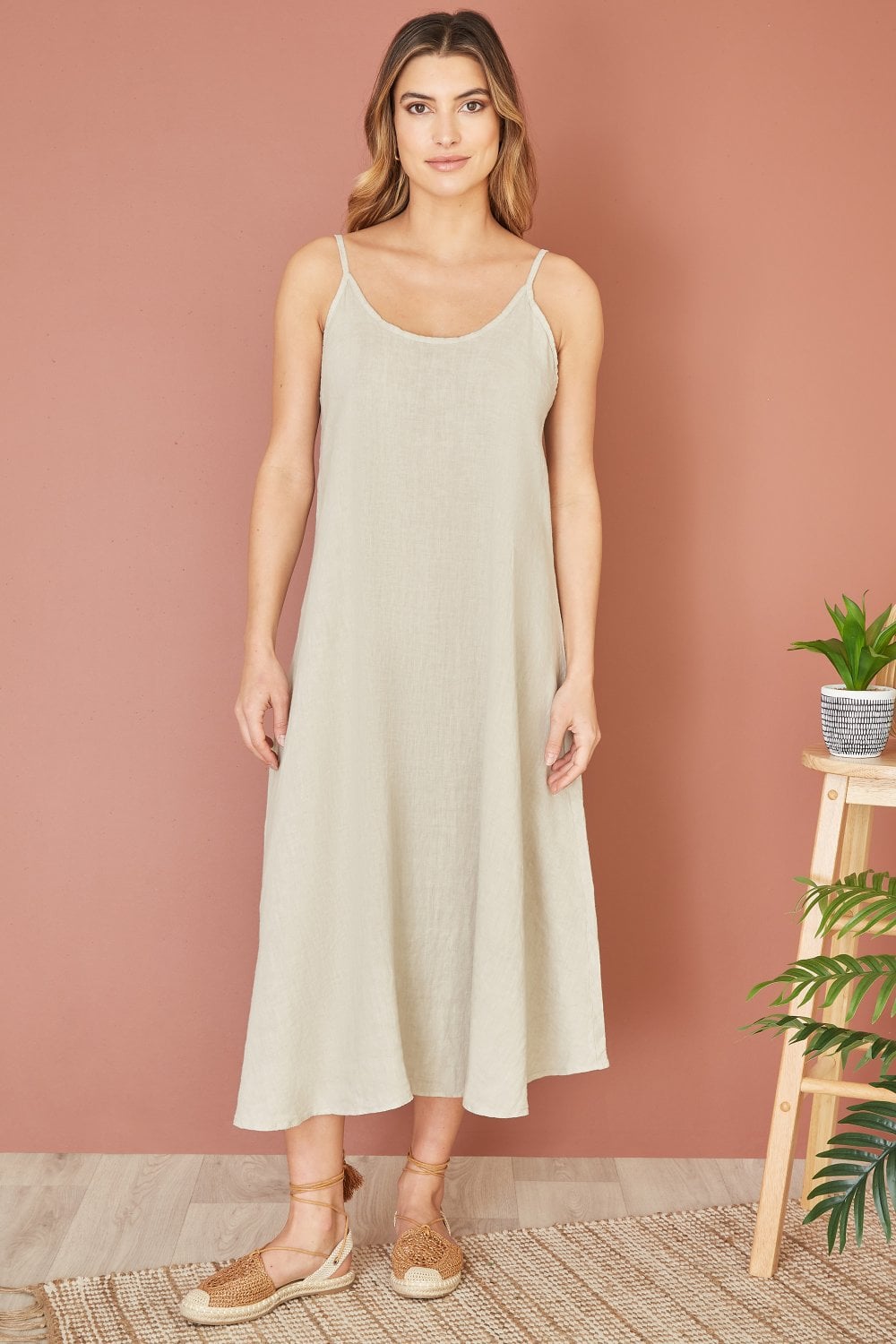 Yumi Stone Italian Linen Relaxed Fit Midi Sundress Yumi