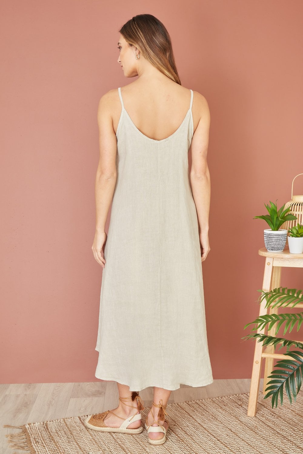 Yumi Stone Italian Linen Relaxed Fit Midi Sundress Yumi