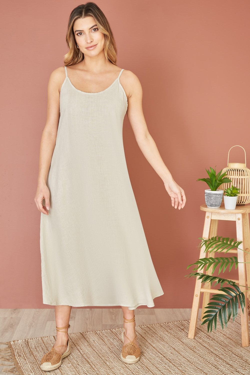 Yumi Stone Italian Linen Relaxed Fit Midi Sundress Yumi