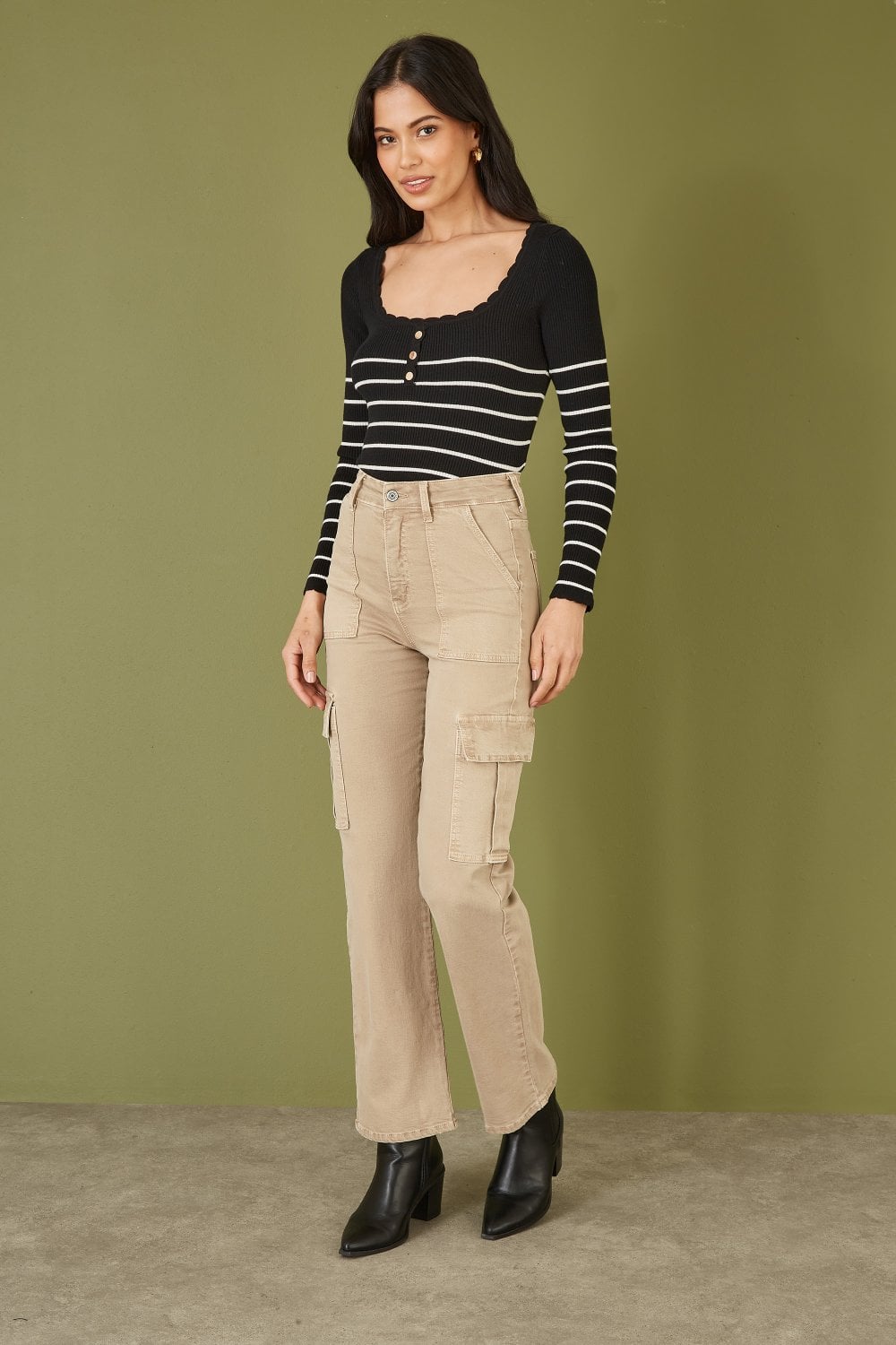 Yumi Stone Stretch Cargo Canvas Stretch Pants Yumi